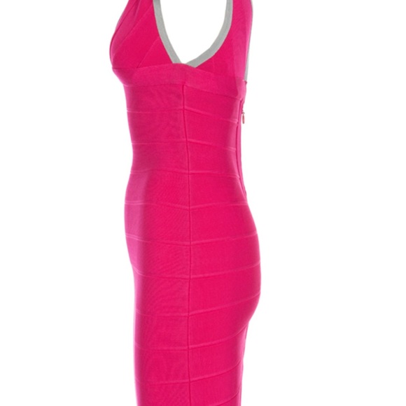 Herve Leger Hot Pink and Gray Bandage Dress Size Small - Picture 2 of 16